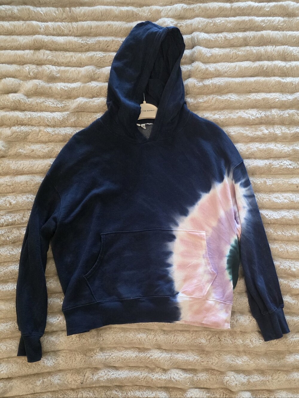 Wildfox Tie-Dye Navy Hoodie Sweatshirt with Pink Accent